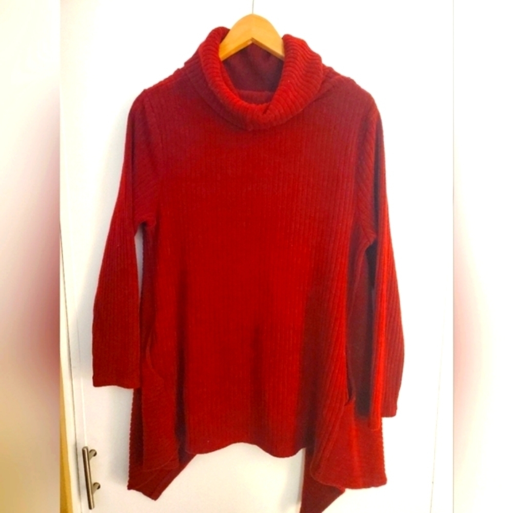 Cozy Red Burgundy Turtleneck Sweater Size XXL Oversize